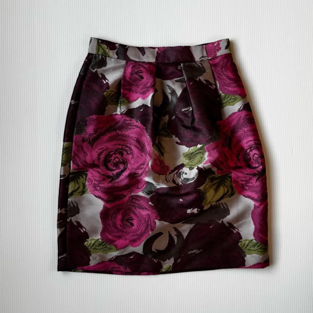 Lela Rose Pleated Pencil Skirt Sz 4 Rose Floral Jacquard Moody Dark Feminine - Picture 9 of 14